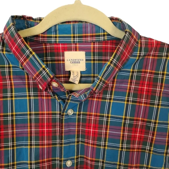 Lands End Men's Plaid Button Down Dress Shirt XXL NWT Red & Blue - Picture 4 of 5